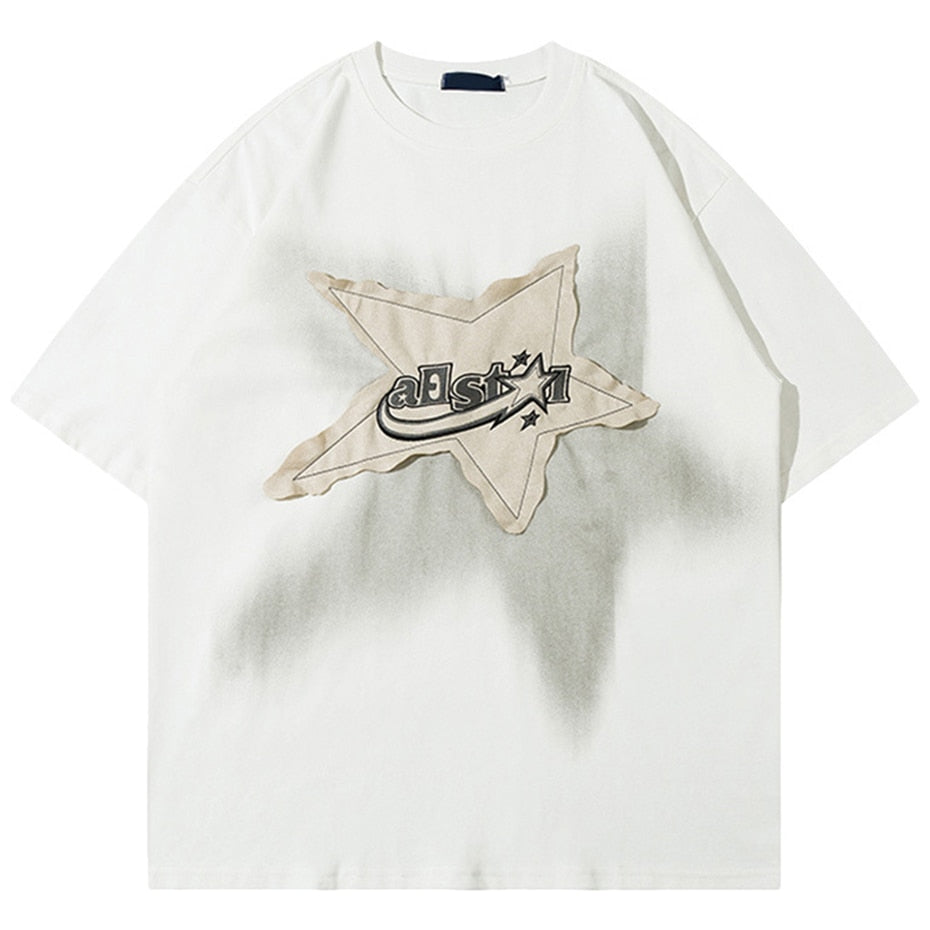 Men Oversized T Shirt Star Splicing Harajuku Streetwear Tshirts Man 2023 Fashion Casual Loose Cotton Hip Hop Y2K T-shirt Tops