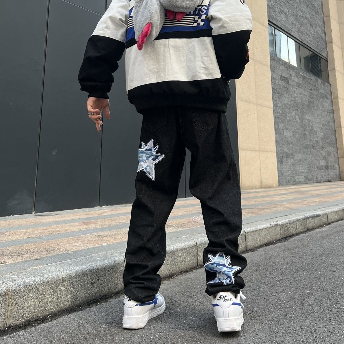 Y2K Men's Fashion Black Korean Streetwear Letter Print Low Rise Baggy Jeans Trousers Straight Hip Hop Denim Pants Male Clothes
