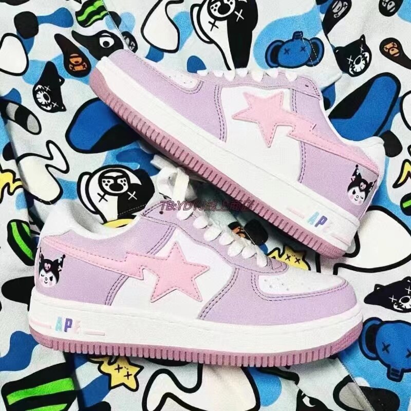 Kawaii Sanrio Shoes Kuromi Y2K Casual Pink Sneakers Students Flat Bottom Full with Harajuku Shoes Beauty School Girls Gifts