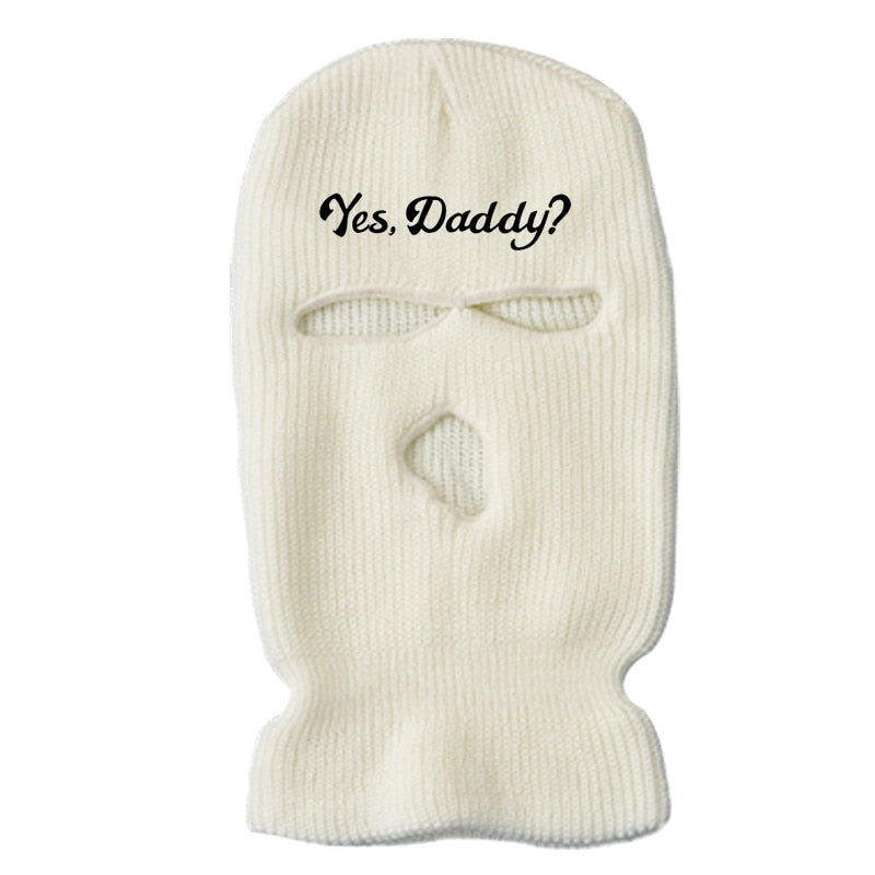 3Holes Winter Warm Unisex Balaclava Mask Hat Embroidery Full Face Mask Knitted Cycling Ski Snowboard Hat Cap Hip Hop Beanie Gift