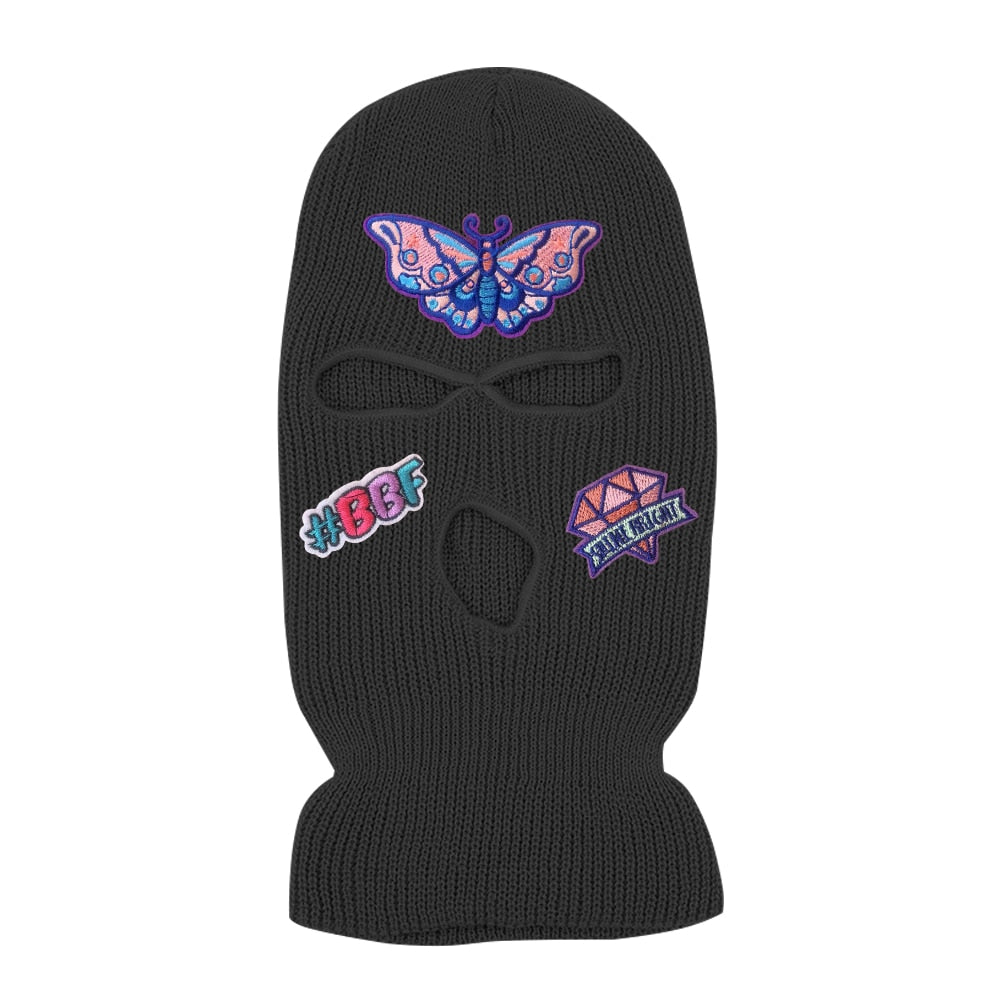 #BBF Butterfly Printed 3 Hole Full Face Cap Embroidery Letter Ski Beanies Design Keep Warm Headgear Mask Tactical Balaclava Hat