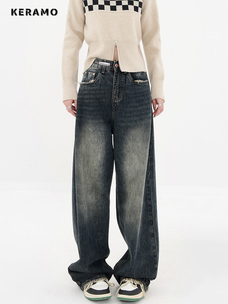 Harajuku Streetwear Retro Fashion 2023 Spring Women High Waist Jeans Loose Wide Leg Straight Loose Denim Trousers Y2K Pants