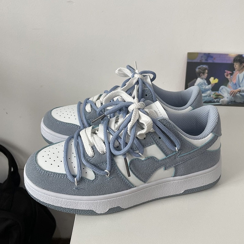Heart Dunks 2022 New Type Slate Shoes Haze Blue Trend Love Pattern Breathable Student Casual Sneakers Female Men