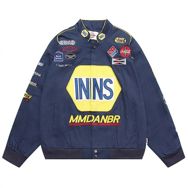 Retro Streetwear Motorcycle Baseball Jackets Mens Harajuku Letter Embroidery Patchwork Coats Casual Loose Varsity Jacket Unisex
