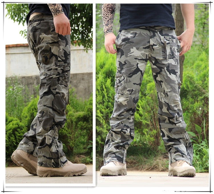 2022 Men's Cargo Pant Cotton Army Military Tactical Pant Men Vintage Camo Green Work Many Pocket Cotton Camouflage Black Trouser