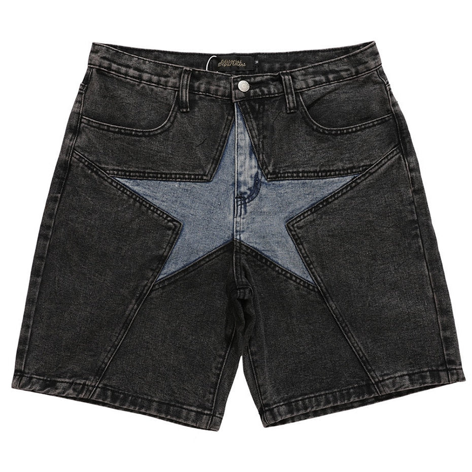 Streetwear Harajuku Denim Shorts 2022 New Men Patchwork Oversized Hip Hop Blue Jeans Shorts Summer Casual Loose Shorts
