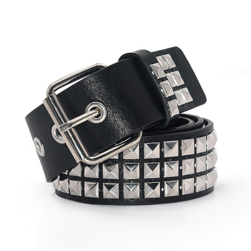 GAOKE Hollow Bullet Decoration Belt Fashion Ladies Leather Studded Gift Man's Goth Rock Wild Adjustable Women Punk Black Belt