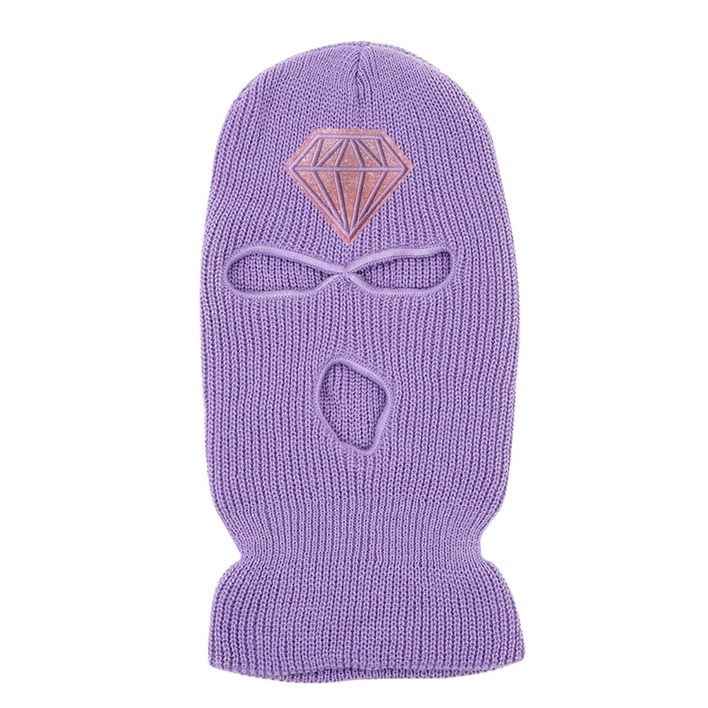 Diamond Glitter Printed 3 Hole Full Face Cap Embroidery Letter Ski Beanies Design Keep Warm Headgear Mask Tactical Balaclava Hat