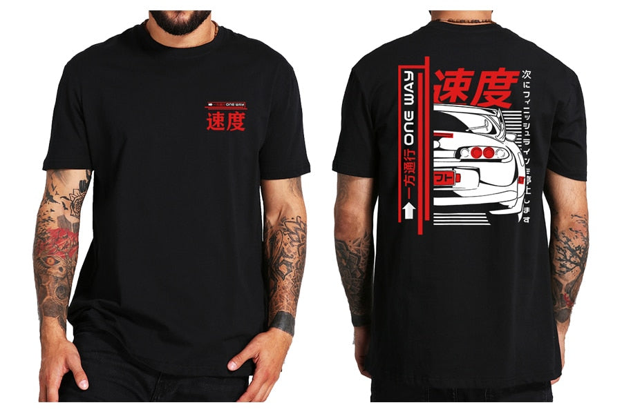 Japanese Style Car T Shirts Back Print Street Wear Original Design EU Size 100% Cotton Tops Tee Homme