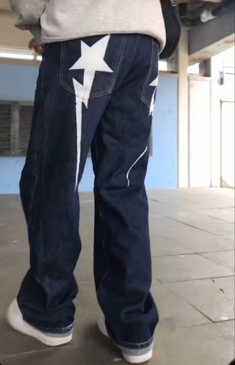 y2k baggy jeans women Retro Harajuku 2023 new lightning pattern printed jeans men's and women's street wear wide leg loose jeans