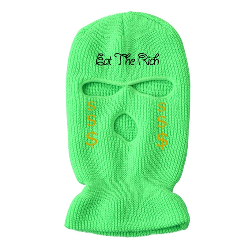 3Holes Winter Warm Unisex Balaclava Mask Hat Embroidery Full Face Mask Knitted Cycling Ski Snowboard Hat Cap Hip Hop Beanie Gift