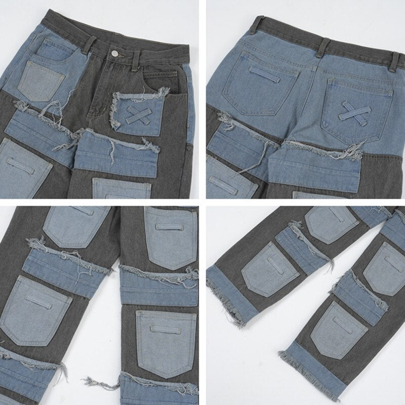2023 Cyber Y2K Streetwear Baggy Stacked Jeans Pants Men Clothing Straight Punk Multiple Pockets Denim Trousers Vetements Homme