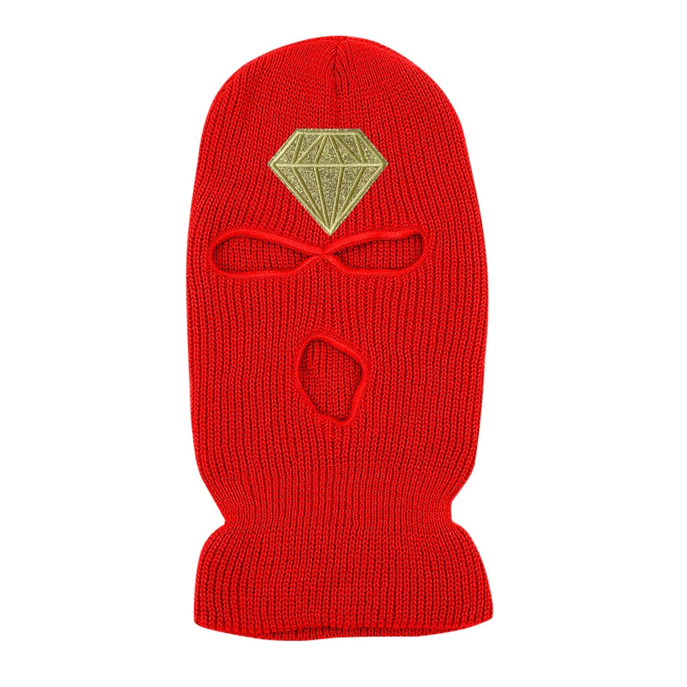 Diamond Glitter Printed 3 Hole Full Face Cap Embroidery Letter Ski Beanies Design Keep Warm Headgear Mask Tactical Balaclava Hat