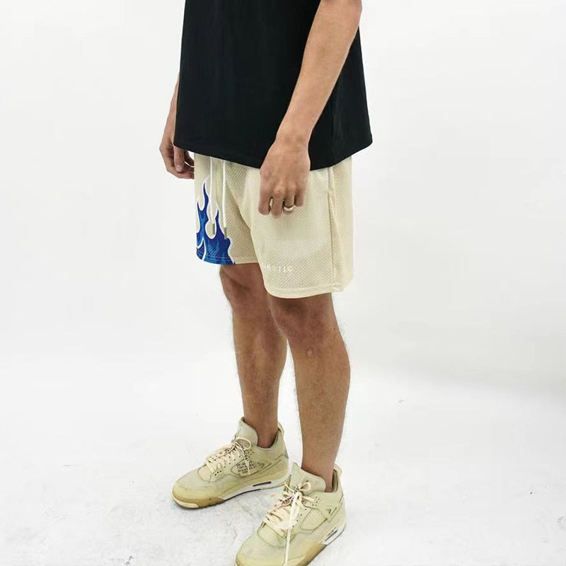 Mesh Breathable Men Shorts GYM Basketball Running Quick-Drying Shorts Baggy Flame Print Fashion Shorts New 2023 Summer Shorts