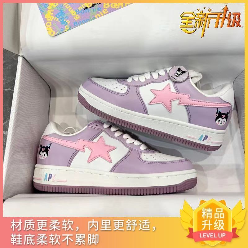 Kawaii Sanrio Shoes Kuromi Y2K Casual Pink Sneakers Students Flat Bottom Full with Harajuku Shoes Beauty School Girls Gifts