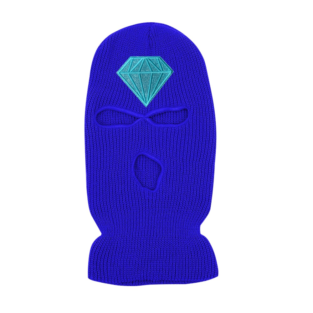 Diamond Glitter Printed 3 Hole Full Face Cap Embroidery Letter Ski Beanies Design Keep Warm Headgear Mask Tactical Balaclava Hat