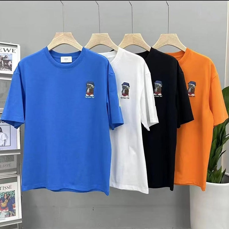 2023 Summer Men's T Shirt Korean Harajuku Fashion Graphic T Shirts Men 100%Cotton Men Clothing Cartoon Short Sleeve Tops Tee Men