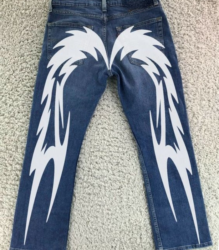 y2k baggy jeans women Retro Harajuku 2023 new lightning pattern printed jeans men's and women's street wear wide leg loose jeans