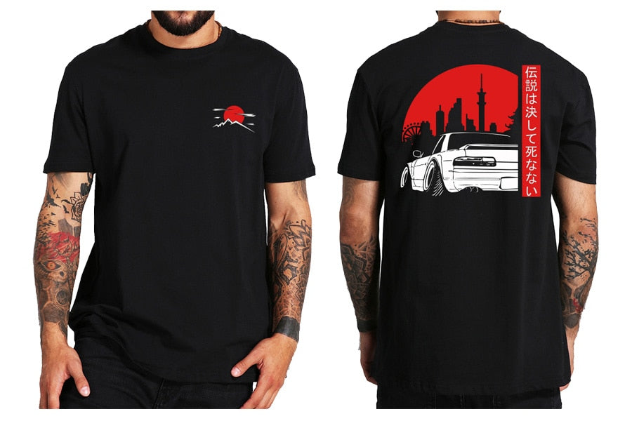 Japanese Style Car T Shirts Back Print Street Wear Original Design EU Size 100% Cotton Tops Tee Homme