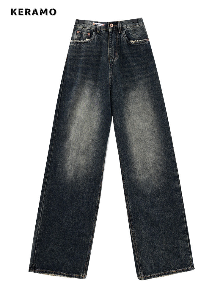 Harajuku Streetwear Retro Fashion 2023 Spring Women High Waist Jeans Loose Wide Leg Straight Loose Denim Trousers Y2K Pants