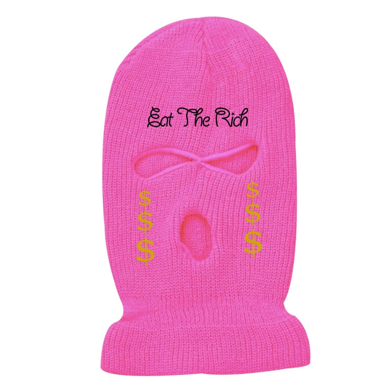 3Holes Winter Warm Unisex Balaclava Mask Hat Embroidery Full Face Mask Knitted Cycling Ski Snowboard Hat Cap Hip Hop Beanie Gift