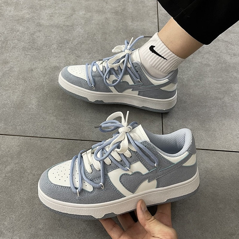 Heart Dunks 2022 New Type Slate Shoes Haze Blue Trend Love Pattern Breathable Student Casual Sneakers Female Men