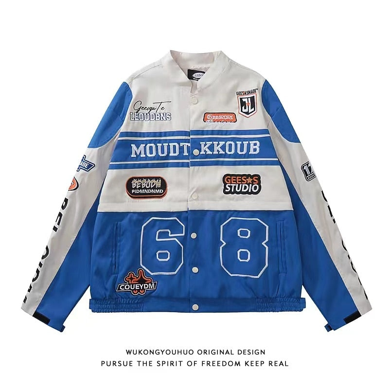 Windproof Hip Hop High Street All Match Racing Wear American Women's Oversize Detachable Biker Jackets Coats Couples 2022 New