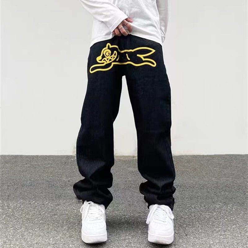 2022 Ropa Dog Print Streetwear Men Hip Hop Baggy Jeans Pants Y2K Clothes Straight Loose Goth Denim Trousers Pantalones Vaqueros