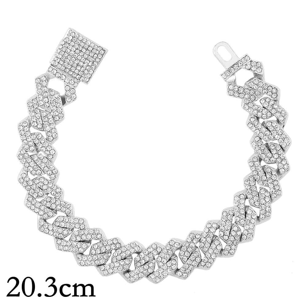 14/20MM Hip Hop Metal Cuban Bracelet Iced Out Chain Bling Full Rhinestone Pave Luxury Crystal Bracelet For Men's Jewelry Gift