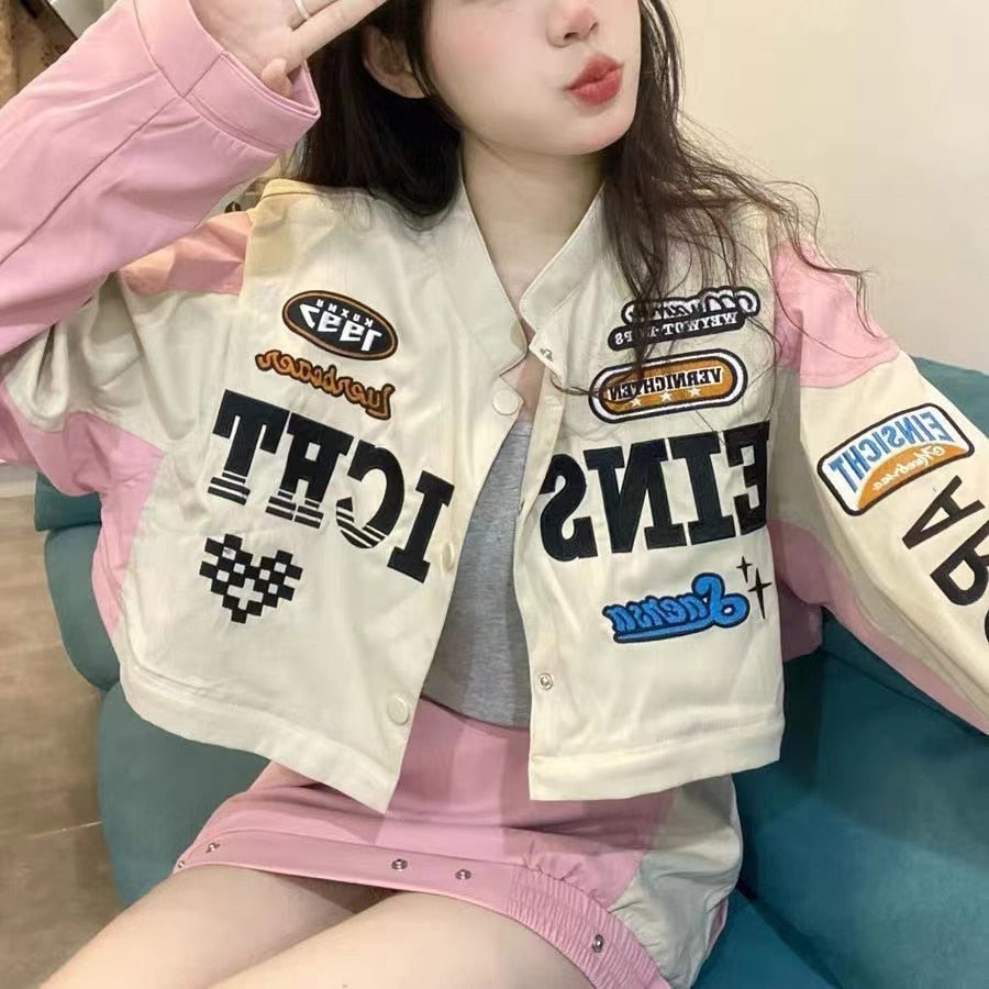 Windproof Hip Hop High Street All Match Racing Wear American Women's Oversize Detachable Biker Jackets Coats Couples 2022 New