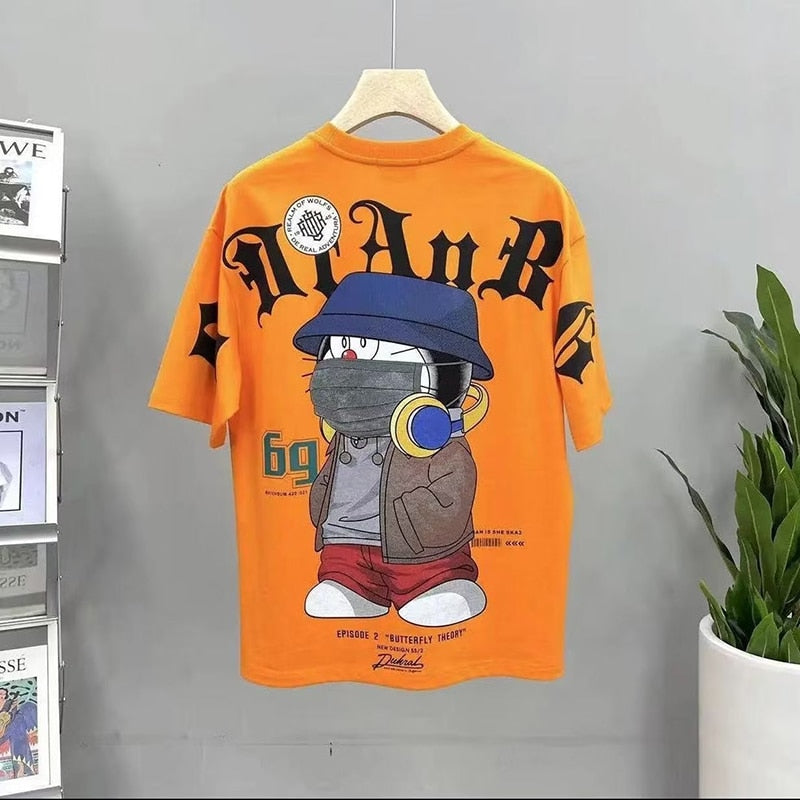 2023 Summer Men's T Shirt Korean Harajuku Fashion Graphic T Shirts Men 100%Cotton Men Clothing Cartoon Short Sleeve Tops Tee Men