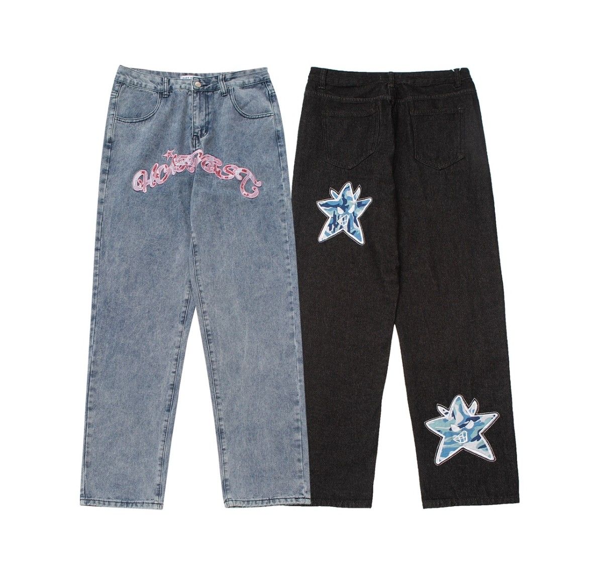 Y2K Men's Fashion Black Korean Streetwear Letter Print Low Rise Baggy Jeans Trousers Straight Hip Hop Denim Pants Male Clothes