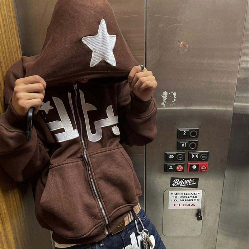 2022 Winter American Y2k High Street Red Black Hoodie Ironed Diamond Zip Up Cardigan Men Goth Couple Oversized Casual Sweatshirt