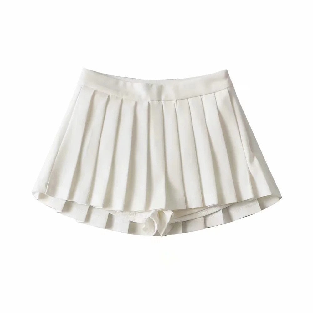 Soefdioo Women Fashion Pleated Shorts Skirts Vintage High Waist Side Zipper Skort Autumn 2022 Female Bottoms High Street Wear