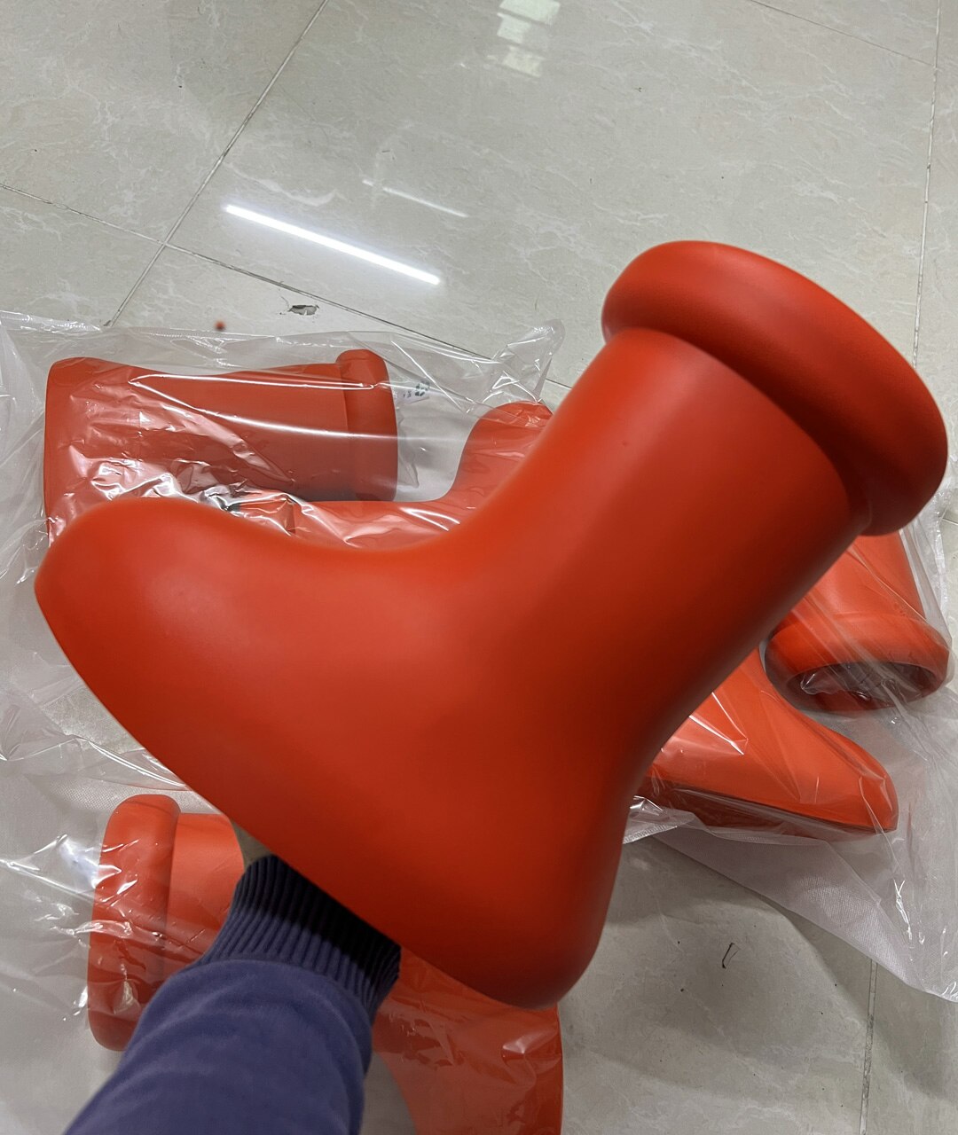 Big Red Knee High Boots Round Toe Balloon-Like Slip On Women'S Casual Boots 2023 New Design Solid Party Runway Shoes Fashion