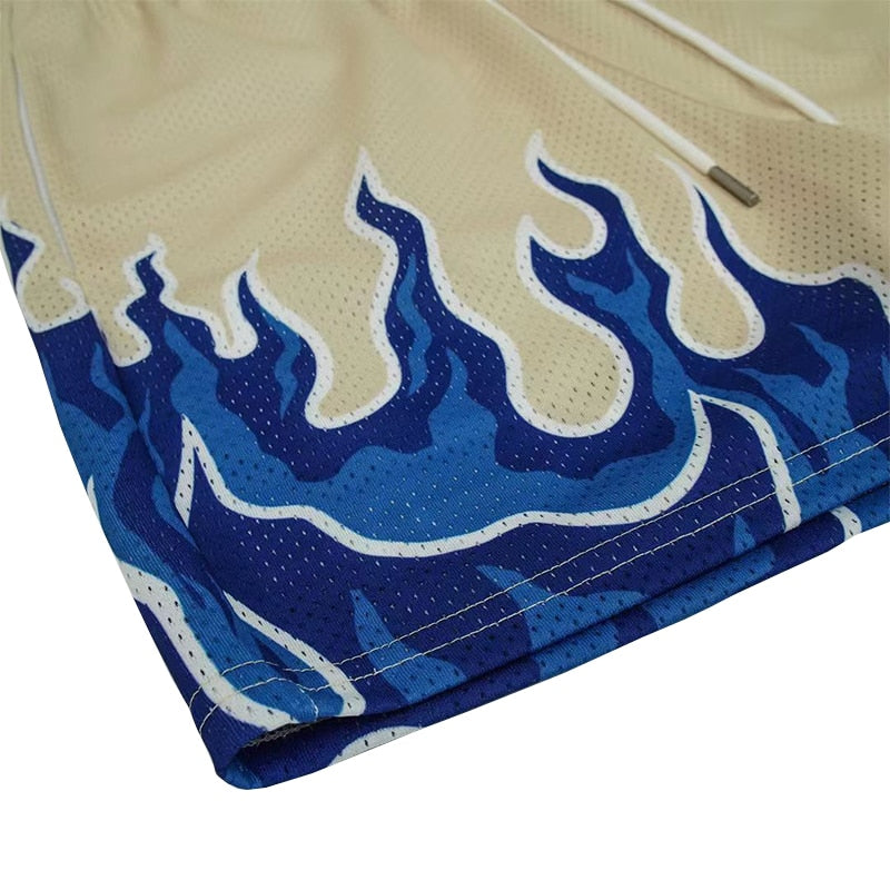 Mesh Breathable Men Shorts GYM Basketball Running Quick-Drying Shorts Baggy Flame Print Fashion Shorts New 2023 Summer Shorts