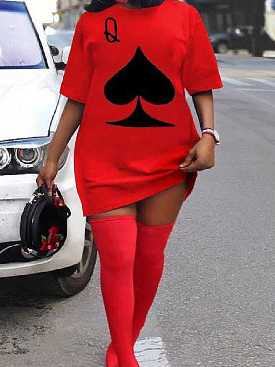 LW Plus Size Women Short Dress Casual O Neck Lip Print Black Mini T-shirt Dress Loose Sexy Mini Dress Robe Camiseta Vestidos