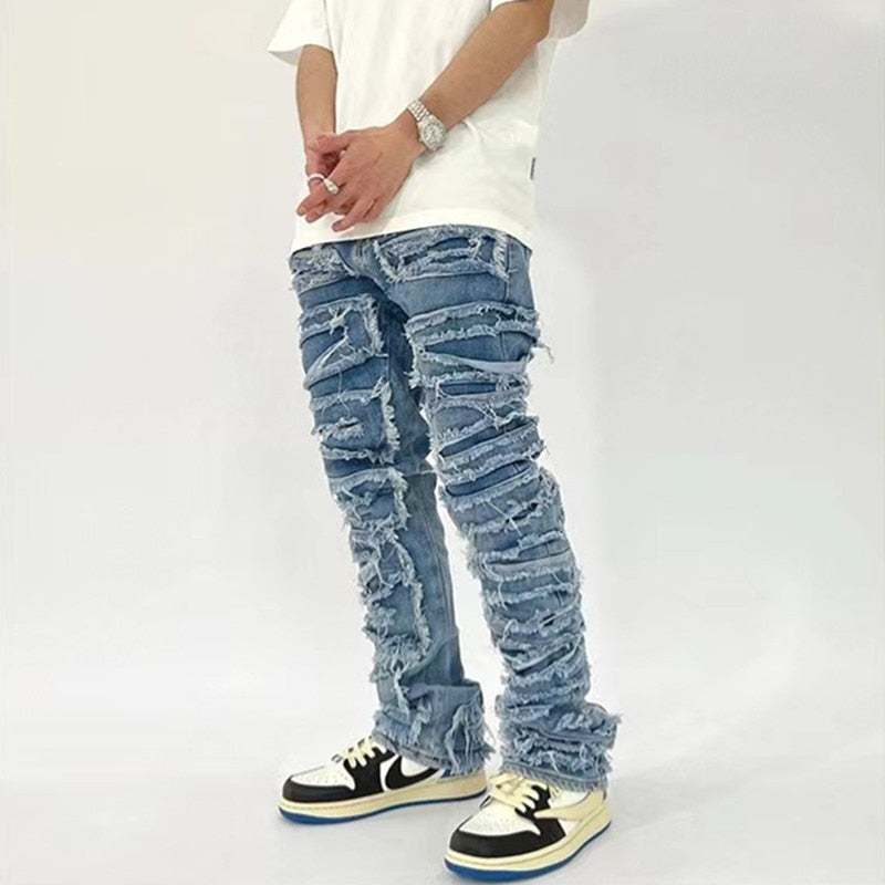 2022 Kanye Y2K Streetwear Baggy Ripped Stacked Jeans Pants Men Clothing Hip Hop Straight Vintage Denim Trousers Pantalon Homme