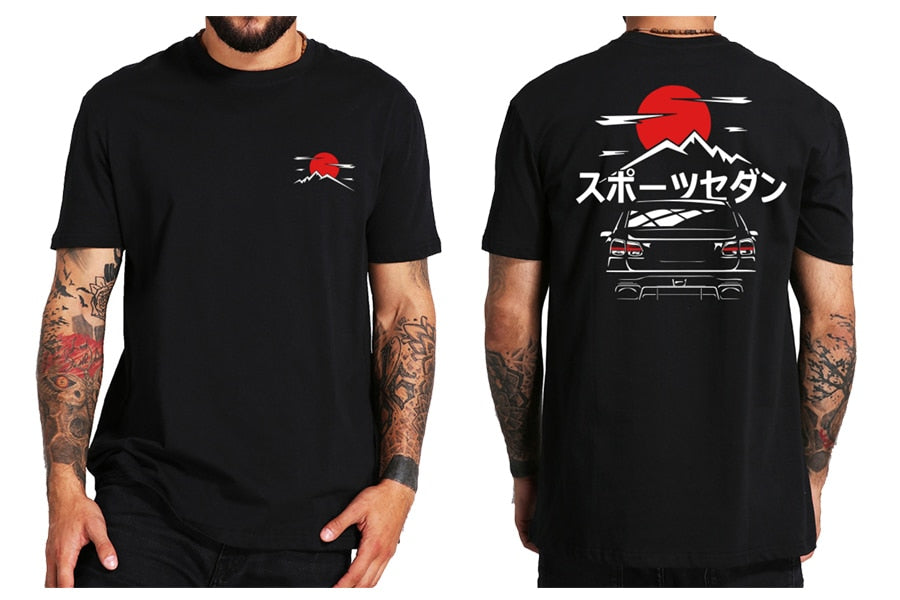 Japanese Style Car T Shirts Back Print Street Wear Original Design EU Size 100% Cotton Tops Tee Homme
