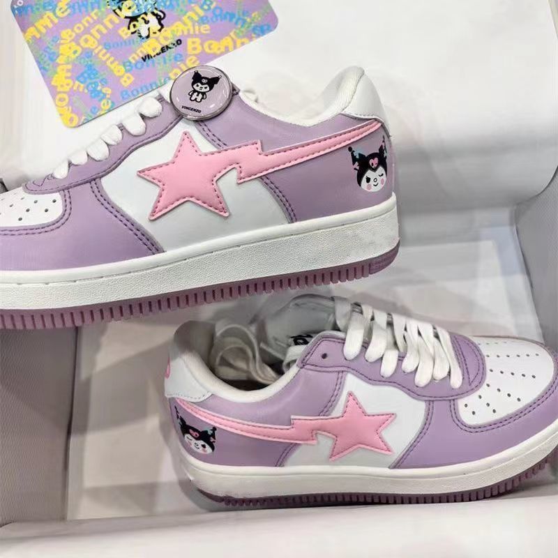 Kawaii Sanrio Shoes Kuromi Y2K Casual Pink Sneakers Students Flat Bottom Full with Harajuku Shoes Beauty School Girls Gifts