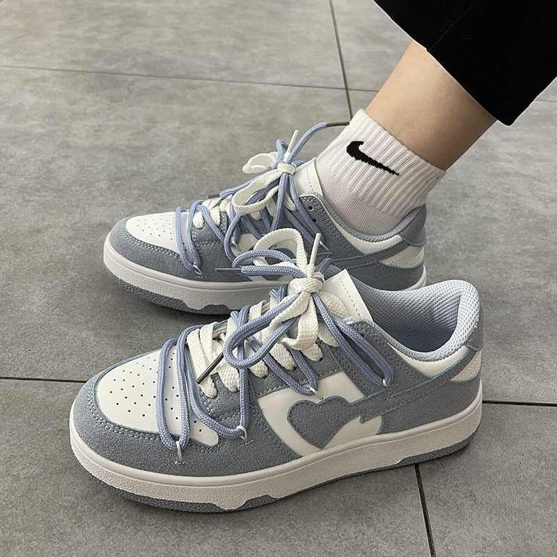 Heart Dunks 2022 New Type Slate Shoes Haze Blue Trend Love Pattern Breathable Student Casual Sneakers Female Men