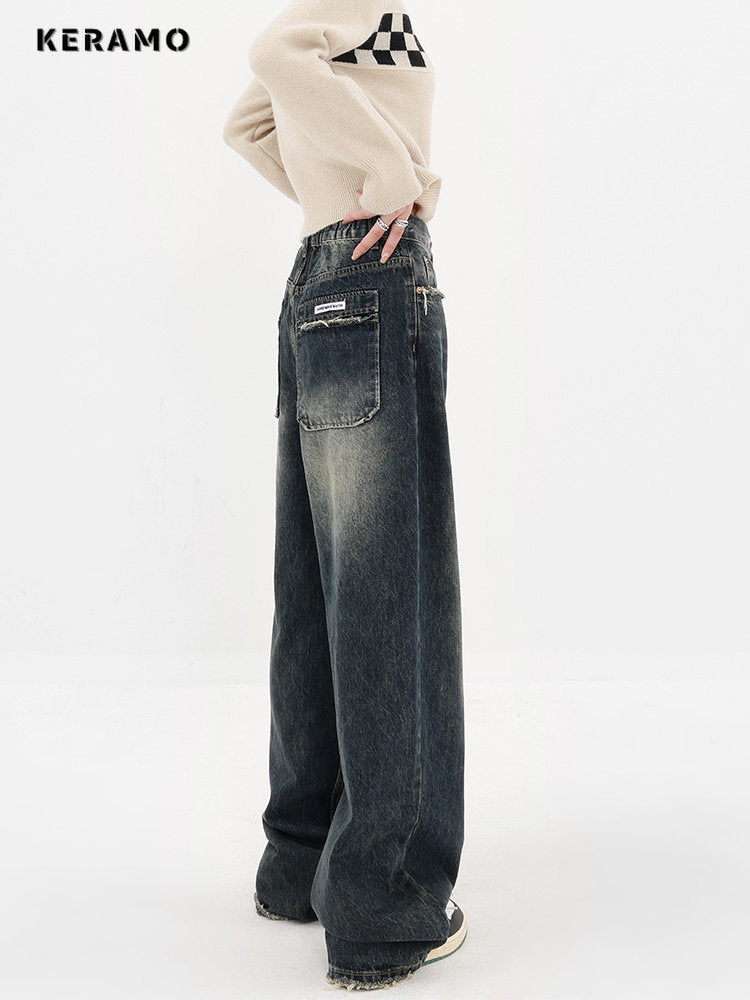 Harajuku Streetwear Retro Fashion 2023 Spring Women High Waist Jeans Loose Wide Leg Straight Loose Denim Trousers Y2K Pants