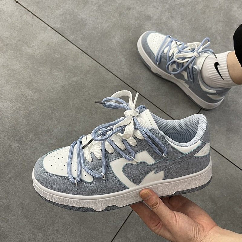 Heart Dunks 2022 New Type Slate Shoes Haze Blue Trend Love Pattern Breathable Student Casual Sneakers Female Men