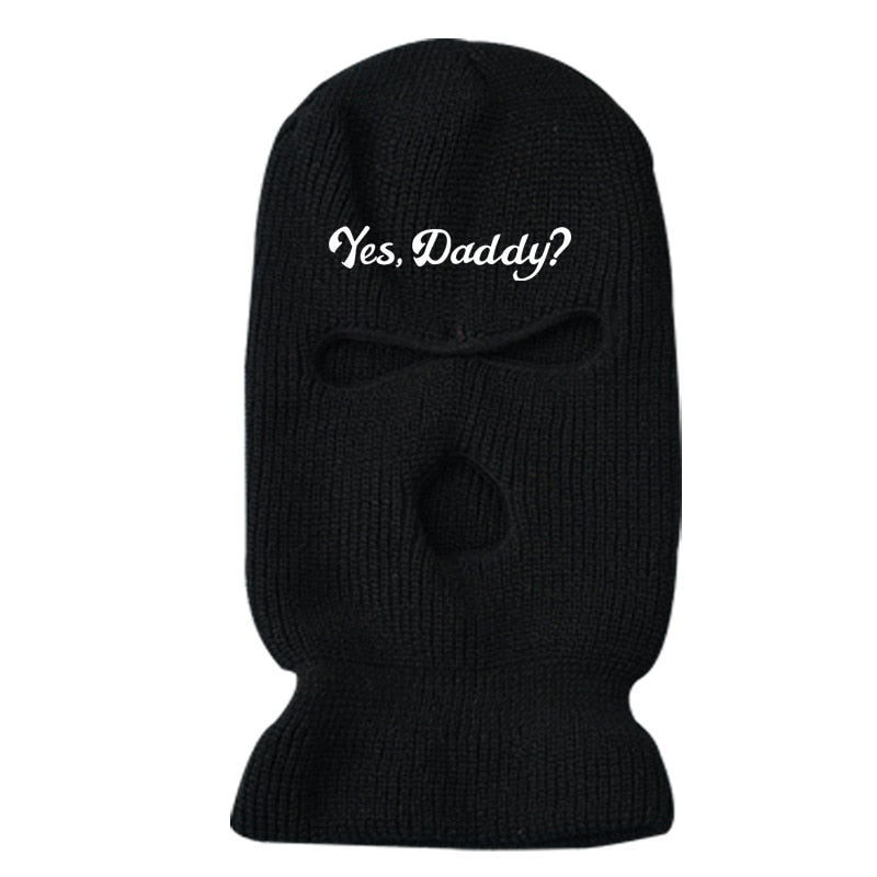 3Holes Winter Warm Unisex Balaclava Mask Hat Embroidery Full Face Mask Knitted Cycling Ski Snowboard Hat Cap Hip Hop Beanie Gift