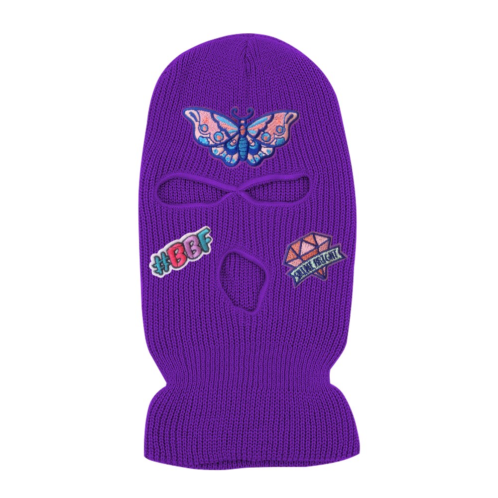 #BBF Butterfly Printed 3 Hole Full Face Cap Embroidery Letter Ski Beanies Design Keep Warm Headgear Mask Tactical Balaclava Hat