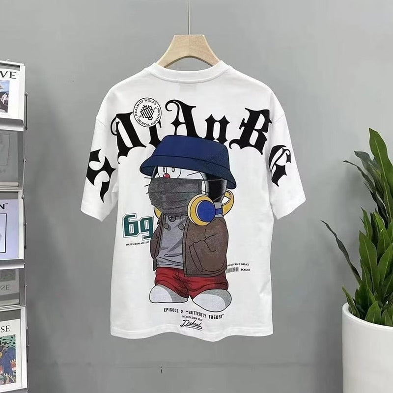 2023 Summer Men's T Shirt Korean Harajuku Fashion Graphic T Shirts Men 100%Cotton Men Clothing Cartoon Short Sleeve Tops Tee Men