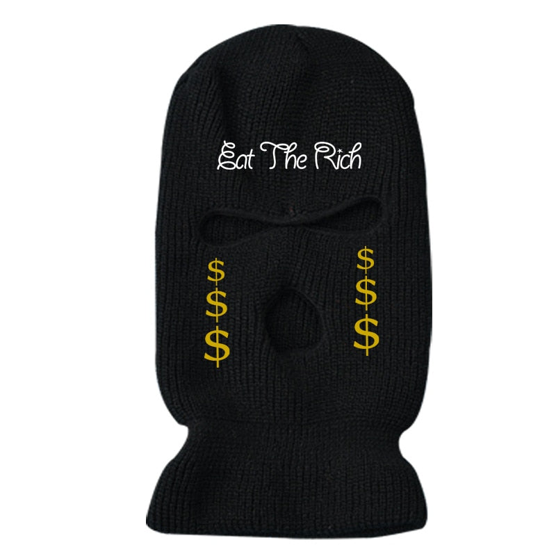 3Holes Winter Warm Unisex Balaclava Mask Hat Embroidery Full Face Mask Knitted Cycling Ski Snowboard Hat Cap Hip Hop Beanie Gift
