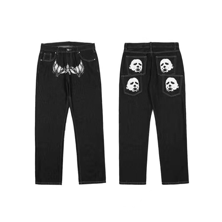 Y2K Retro Embroidered Denim Trousers Men's High Street Wide Leg Pants Street Loose Casual Jeans Letter Patch Pants Men's