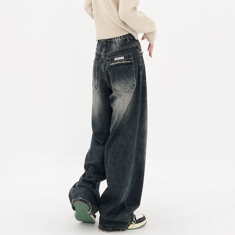 Harajuku Streetwear Retro Fashion 2023 Spring Women High Waist Jeans Loose Wide Leg Straight Loose Denim Trousers Y2K Pants