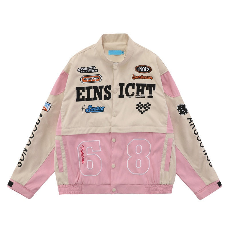 Windproof Hip Hop High Street All Match Racing Wear American Women's Oversize Detachable Biker Jackets Coats Couples 2022 New